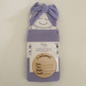 NEW Baby Blanket + Headband + Birth Announcement Disc Purple Set Baby Gift Toby